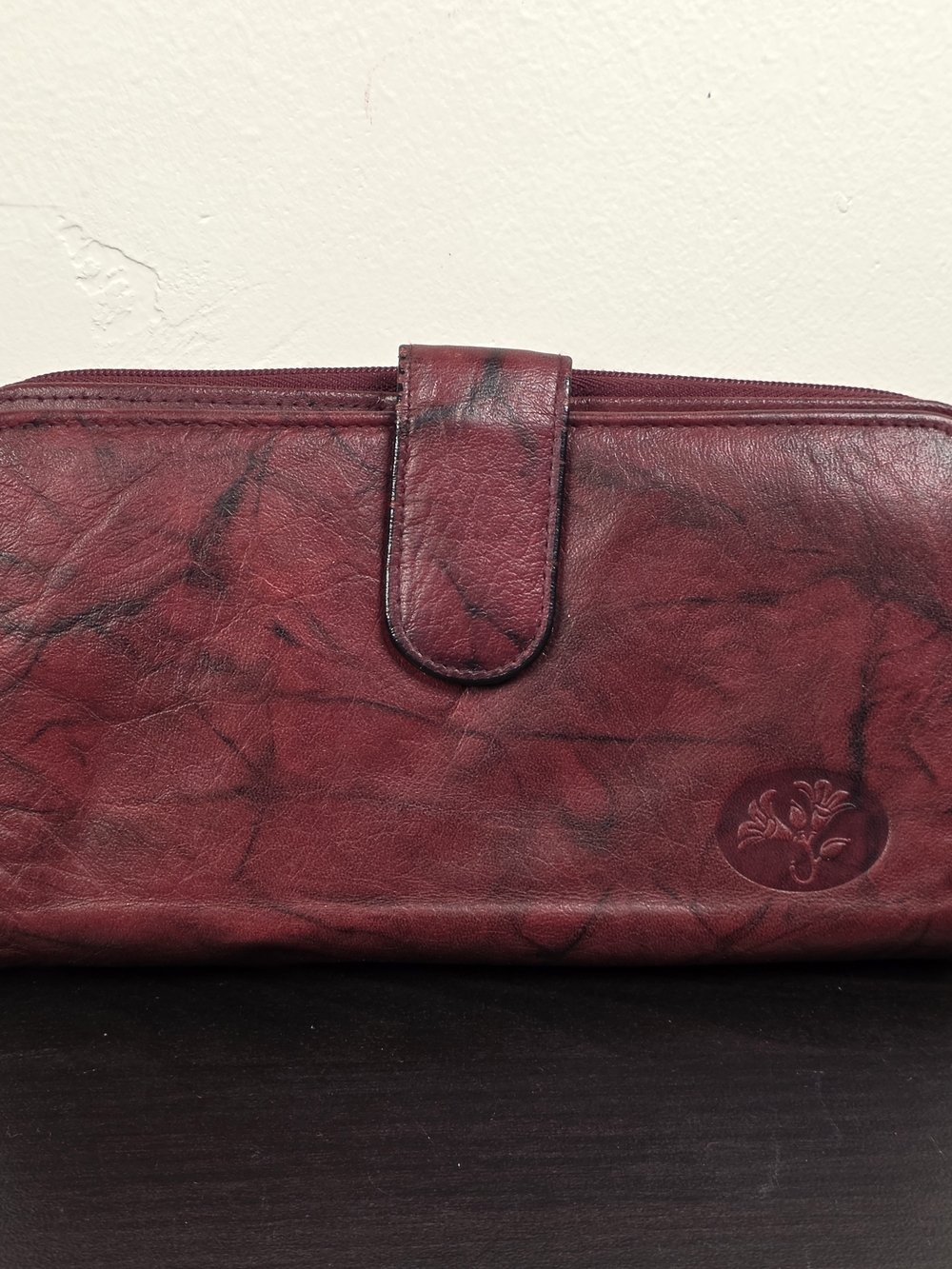 Vintage Buxton Leather Wallet Burgundy Marbled